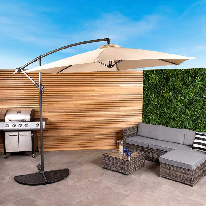 3m Hanging Banana Cantilever Garden Parasol - Beige