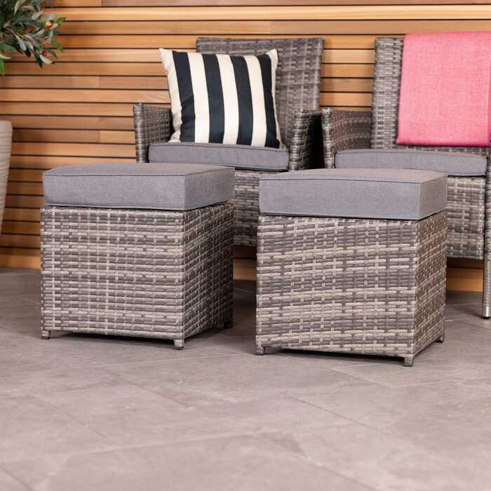 Pair of Rattan Footstools Grey