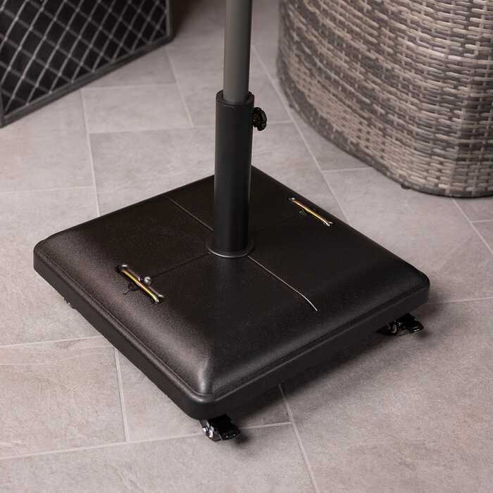 Square Concrete Parasol Base with Wheels - Grey
