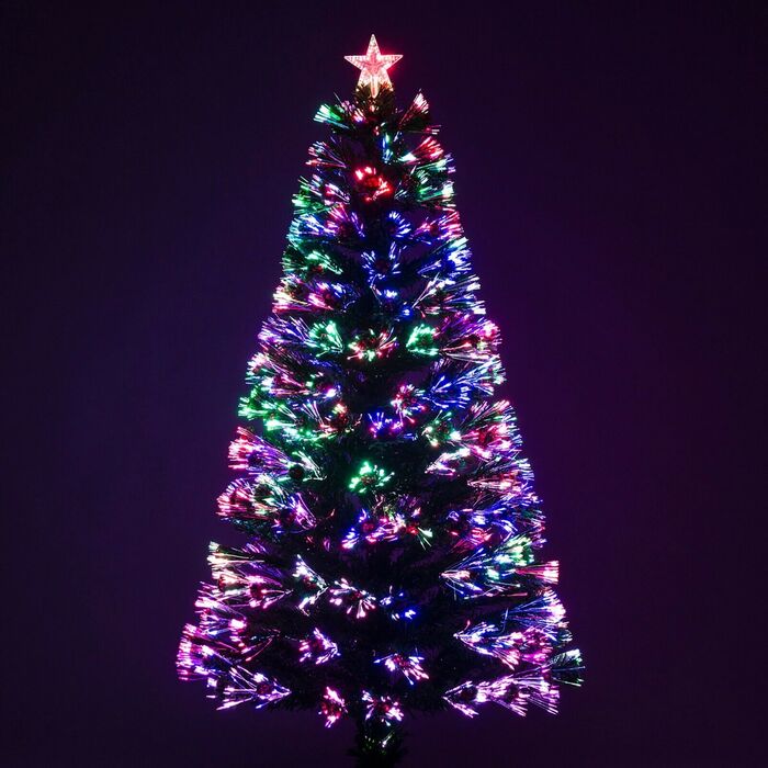 Green Fibre Optic Christmas Tree 2ft to 6ft with Red Berries and Multi Coloured Lights, 5ft / 1. 5m