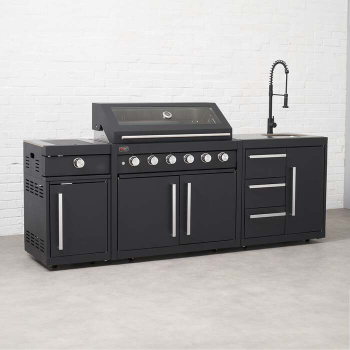 Draco Grills Fusion 6 Burner Black Outdoor Kitchen with Modular Side Burner and Sink, Mid February 2026