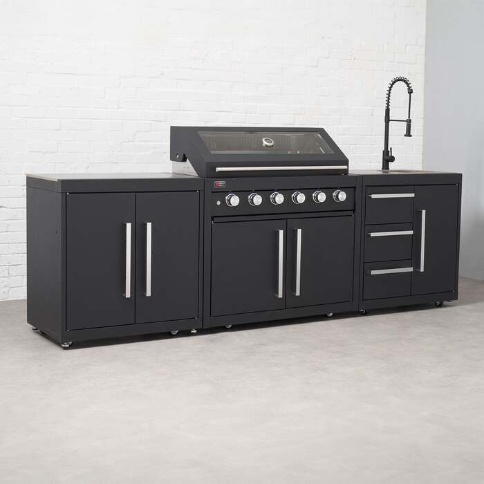 Draco Grills Fusion 6 Burner Black Outdoor Kitchen with Modular Sink and Double Cupboard, Mid February 2026