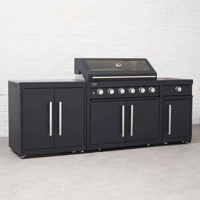 Draco Grills Fusion 6 Burner Black Outdoor Kitchen with Modular Side Burner and Double Cupboard, End of January 2026