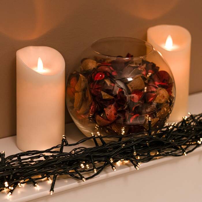Warm White Battery Multi-Function Christmas String Lights with Green Cable 50,100,200,400 LEDs, 200 LEDs