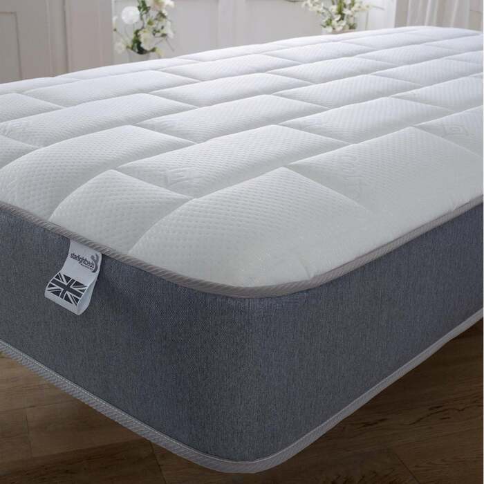 Starlight Beds™ 7. 25" Deep Memory Foam Luxurious Cool Touch Top Panel Grey Border Spring Mattress - 2ft6 by 5ft9 Shorty Mattress (75cm by 175cm)