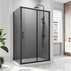 ELEGANT 1000 x 700mm Black Sliding Shower Door With Side Panel 8mm Easy Clean Nano Glass Shower Enclosure