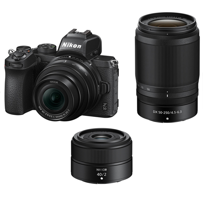 Nikon Z50 Mirrorless Camera with Z DX 16-50mm, Z DX 50-250mm and Z 40mm Lenses