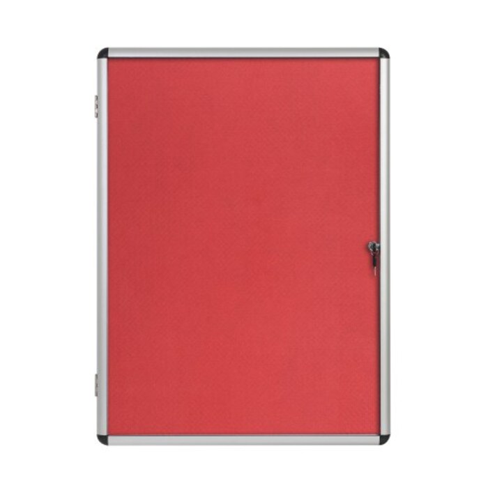 Bi-Office Lockable Felt Noticeboard Display Case 1110 x 931mm (15 x A4) RED