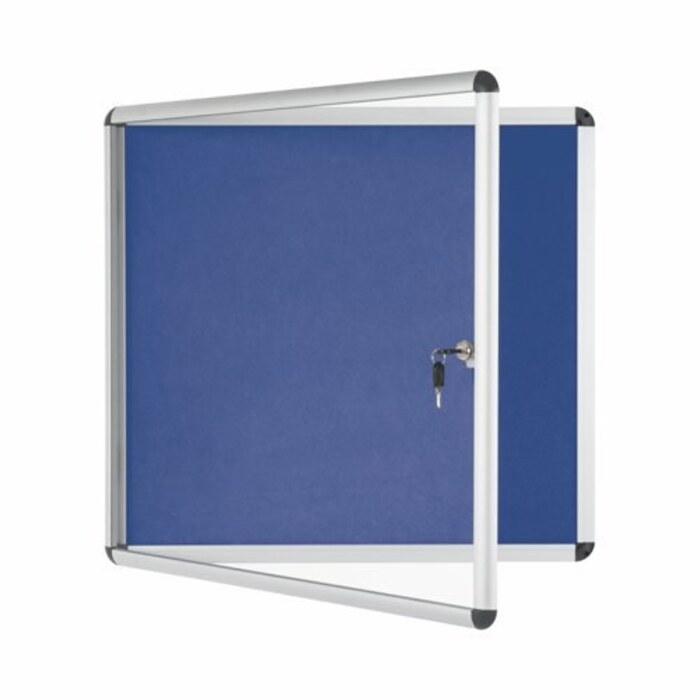 Bi-Office Lockable Felt Noticeboard Display Case 931 x 890mm (12 x A4) BLUE