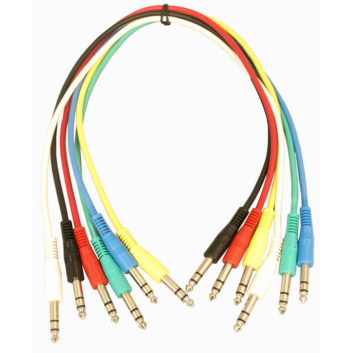 Jack Patch Leads Stereo 1/4" - Pack of Six 600mm Long Six Colours Supplied