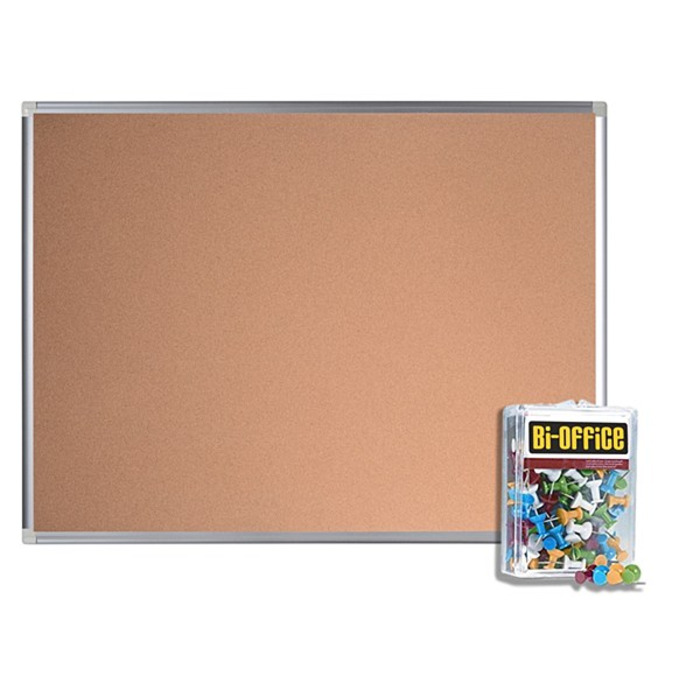 Bi-Office 900x600mm Cork Noticeboard Aluminium Frame and pins