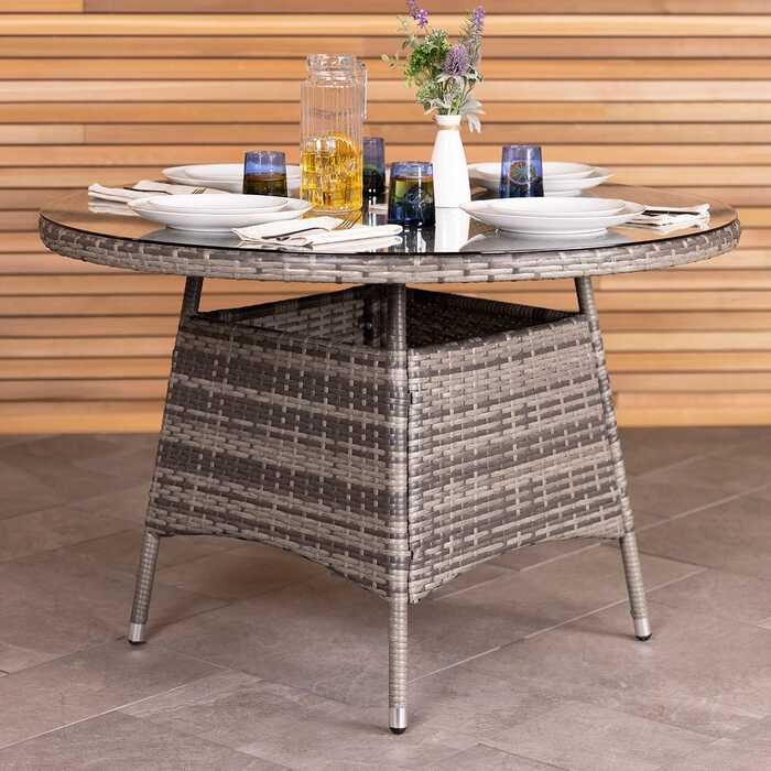 4 Seater Round Rattan Dining Table - Grey