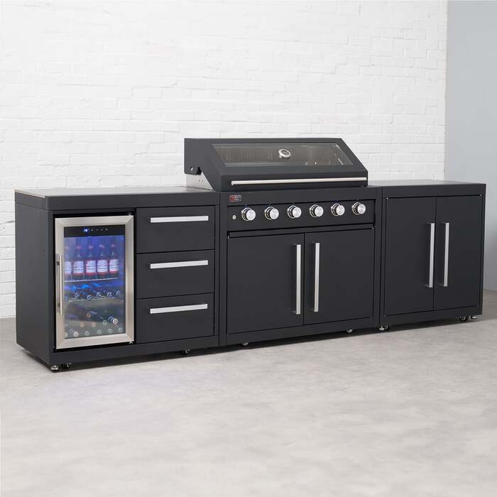 Draco Grills Fusion 6 Burner Black Outdoor Kitchen with Modular Single Fridge and Double Cupboard, Mid February 2026