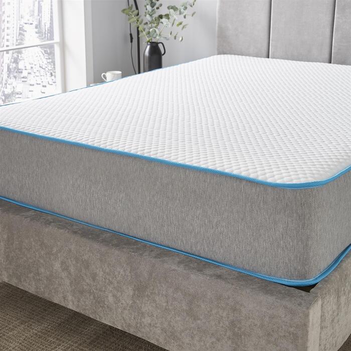 Starlight Beds™ Soft Fabric with 1" Memory Foam Layer Open Coil Blue and Grey Border Spring Mattress - 3ft Single Mattress (90cm by 190cm)