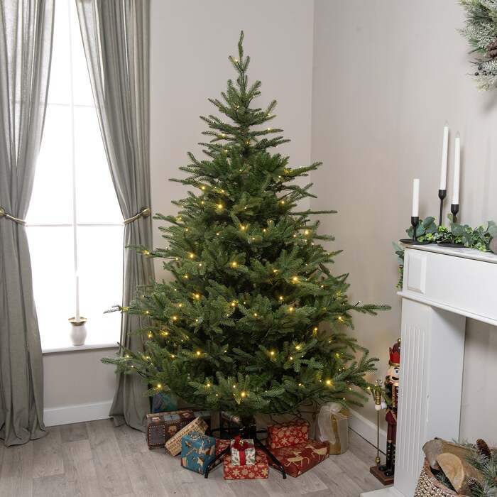 Highclere Artificial Pre-Lit Green PE/PVC Christmas Tree 5FT, 6FT, 7FT, 9FT, 6ft (1. 8m)