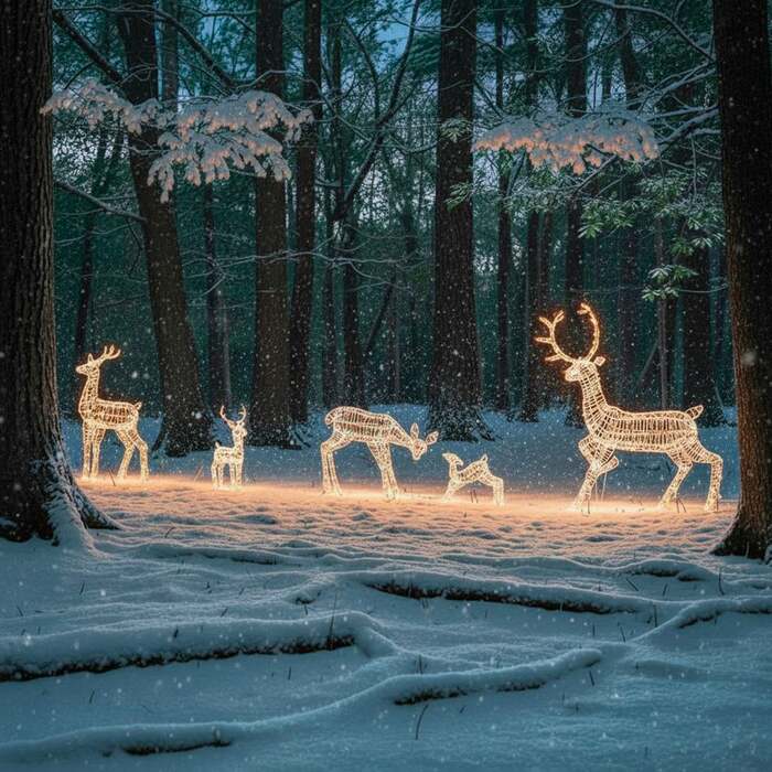 Outdoor Light Up Laser Ribbon Christmas LED Reindeer Large Family Set