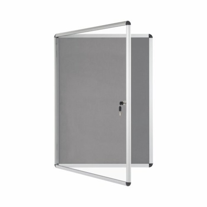 Bi-Office Lockable Felt Noticeboard Display Case 931 x 670mm (9 x A4) GREY