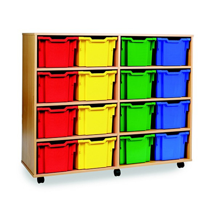16 Extra Deep Tray Storage Unit Maple Finish All Yellow Trays