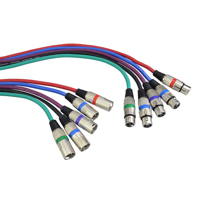 5 x XLR Mic - Audio Cables 6 Metre 5 Tangle Resistant Coloured Cable Pack