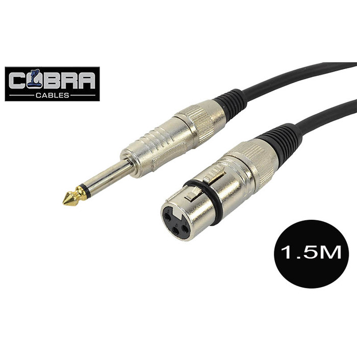 XLR Female to 1/4" (6. 35mm) Mono Jack Leads - 1. 5M Soft Flexible Cable