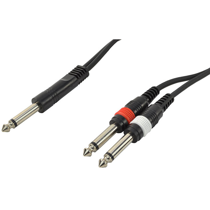 2 x 1/4" (6. 35mm) Jack (Mono) to 1 x Mono Jack Lead 3m Cable Length