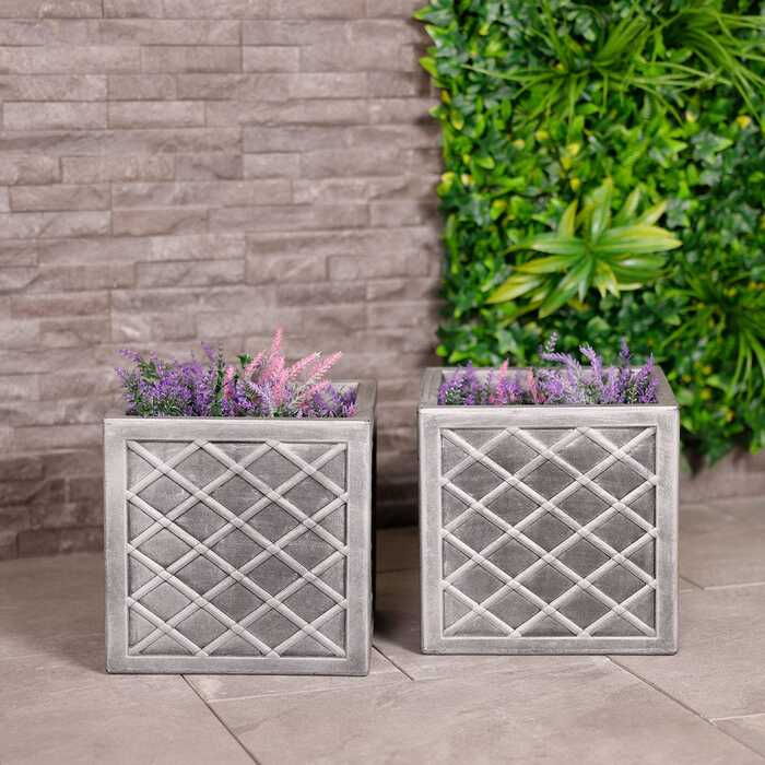 Pair of Lazio Square Pewter Planters (Dia. 32cm)