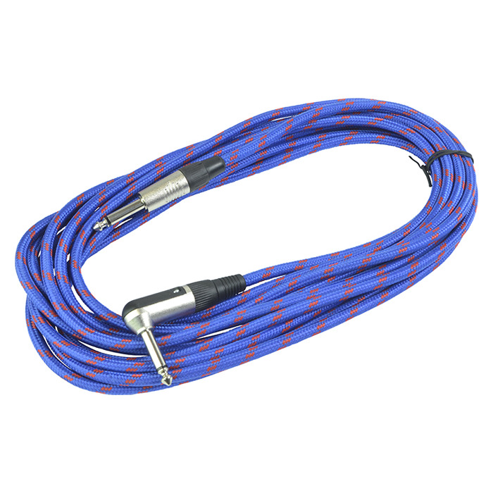 Guitar Lead 3m Braided Straight to Right Angle 1/4" 6. 3mm - Blue