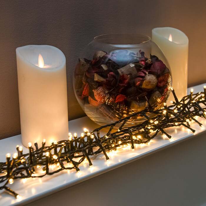 Warm White LED Multi-Function Christmas String Lights with Green Cable 240,360,480,720,960 Bulbs, 960 LEDs