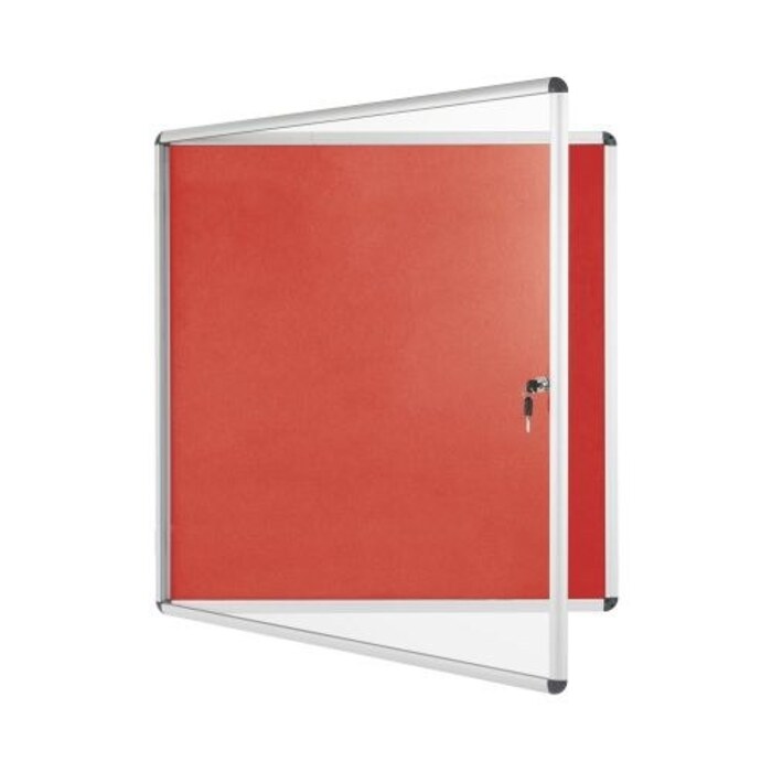 Bi-Office Lockable Felt Noticeboard Display Case 1238 x 1110mm (20 x A4) RED