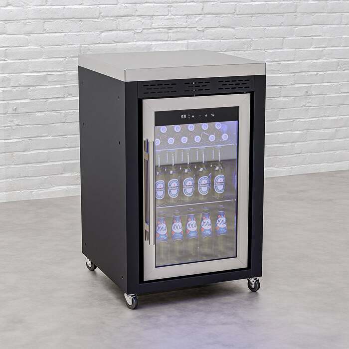 Draco Grills Titan Outdoor Kitchen Black Single Fridge Cabinet with Stainless Steel Top, Mid March 2026