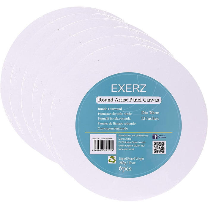 Exerz 30cm Round Canvas Panels 6pcs