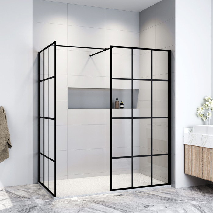 ELEGANT 1500X800x1850mm Walk in Wet Room Shower Enclosure Shower Screen Panel Matt black