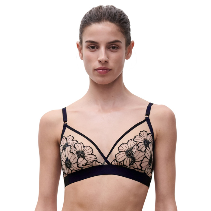 Chantelle Lush Wireless Triangle Bra - Black/Soft Pink - L - 14