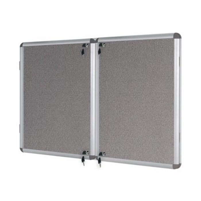 Bi-Office Lockable Felt Noticeboard Display Case 1780 x 1180mm (32 x A4) GREY