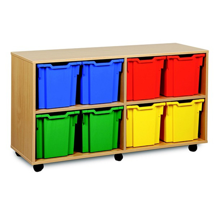 8 Jumbo Tray Storage Unit Maple Finish All Yellow Trays