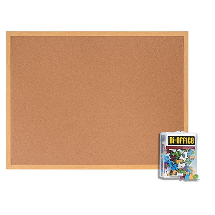 Bi-Office Cork 900x600mm Noticeboard Oak effect frame and pins