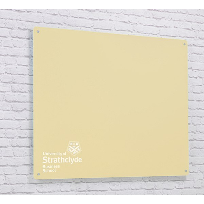 Magnetic Glass Board with your Logo 1000 x 650mm Cream