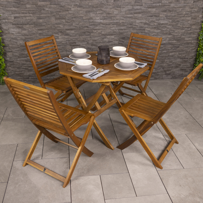 FSC® 100% Certified Acacia Wooden Octagonal Table & Chairs 5pc Set