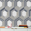 Galactik Wallpaper Hexagon Cream & Blue Muriva J407