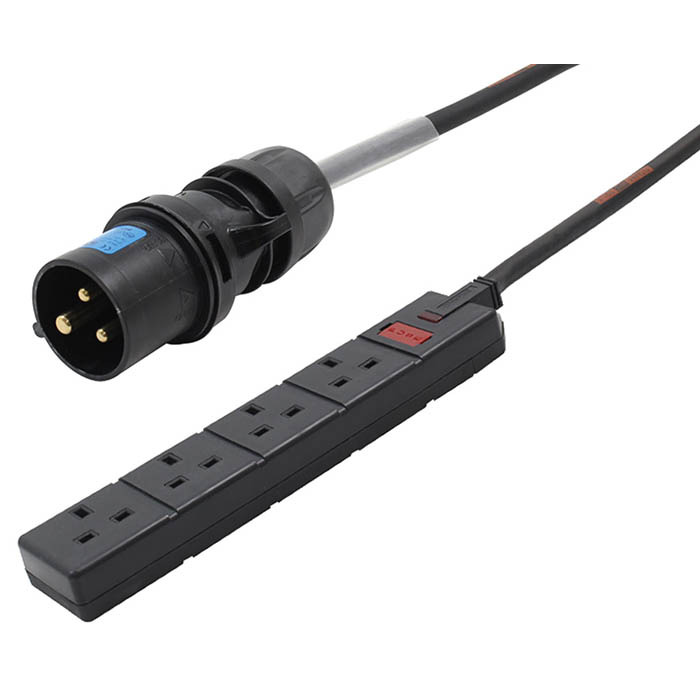 16A Plug to 4 Way 13A Extension Lead with Titanex Rubber Cable - 0. 35m