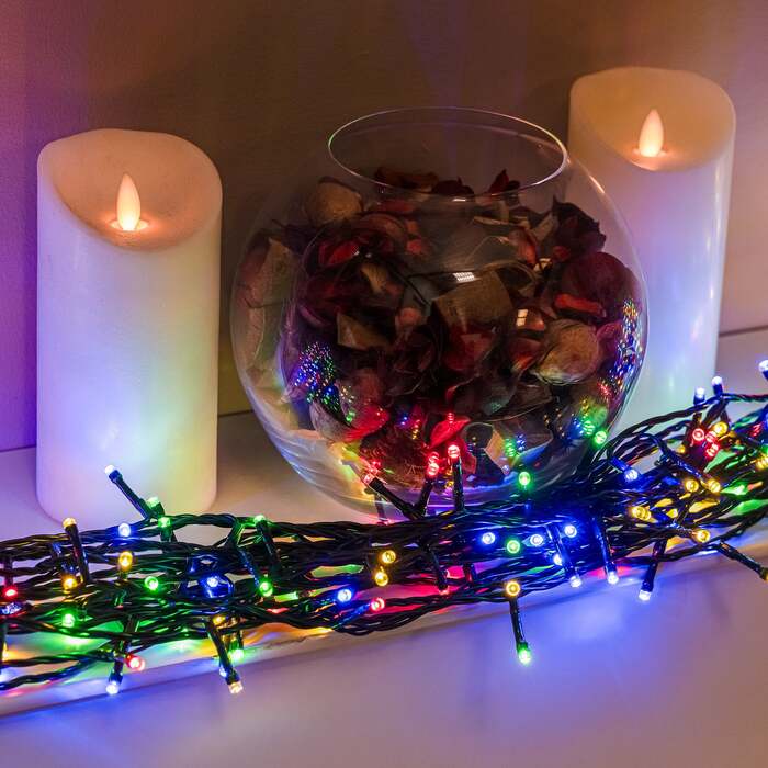 Multi-Coloured LED Multi-Function Christmas String Lights with Green Cable 240,360,480,720,960 Bulbs, 360 LEDs