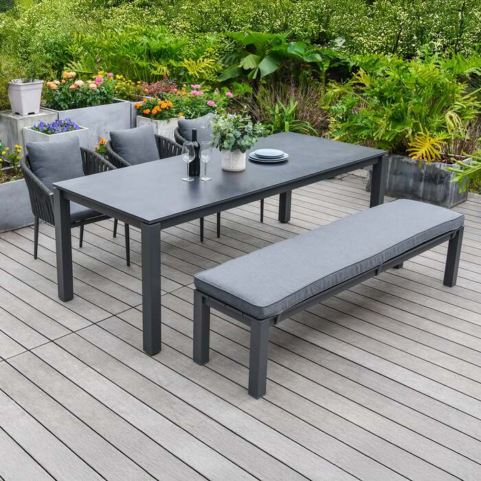 Bracken Outdoors Maldives Rope Aluminium 6 Seat Rectangular Garden Dining Bench and Chair Set, Late February 2026