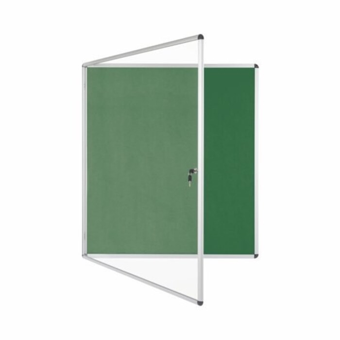 Bi-Office Lockable Felt Noticeboard Display Case 1238 x 1110mm (20 x A4) GREEN