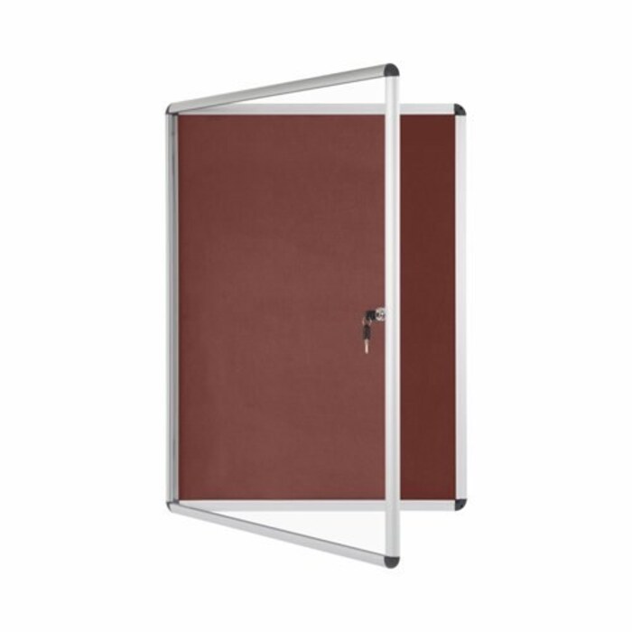 Bi-Office Lockable Felt Noticeboard Display Case 1110 x 931mm (15 x A4) BURGUNDY
