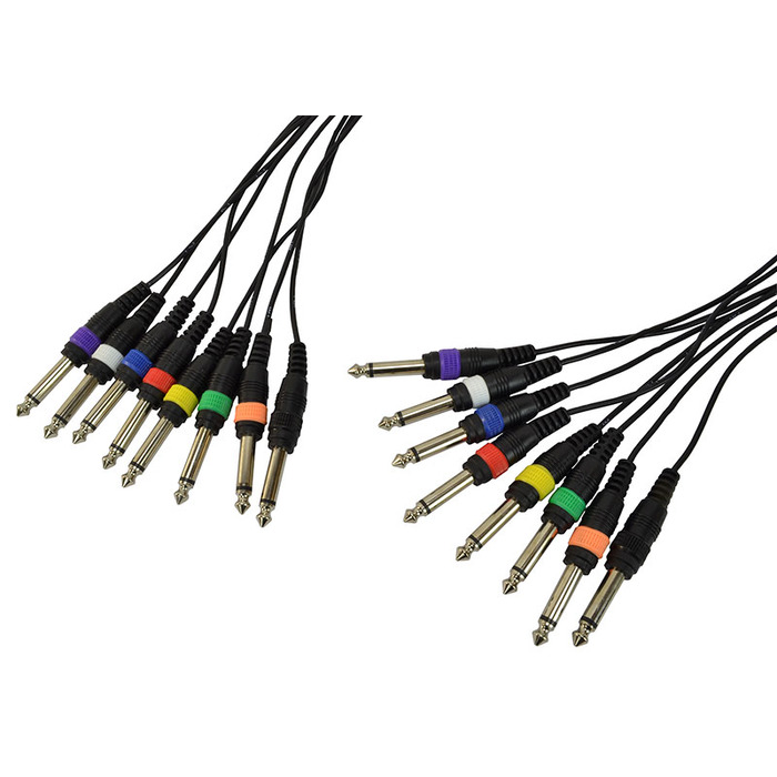 8 Way Cable Loom - 1/4" 6. 35mm Mono Jacks Colour Coded 3m Lead Length