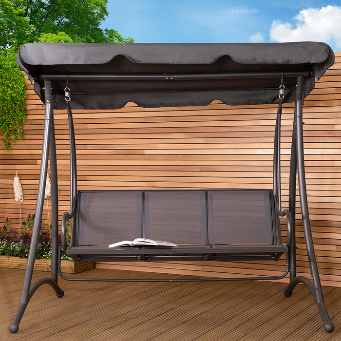 Garden 3 Seater Swing Seat with Canopy - Grey