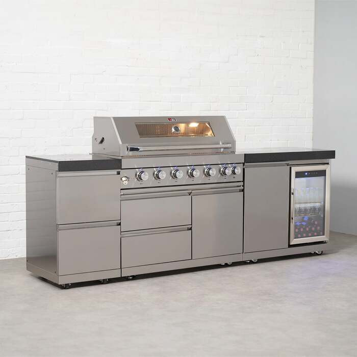 Draco Grills 6 Burner BBQ Modular Outdoor Kitchen with Double Drawers and Single Fridge Unit, Late February 2026 / Without Granite Side Panels