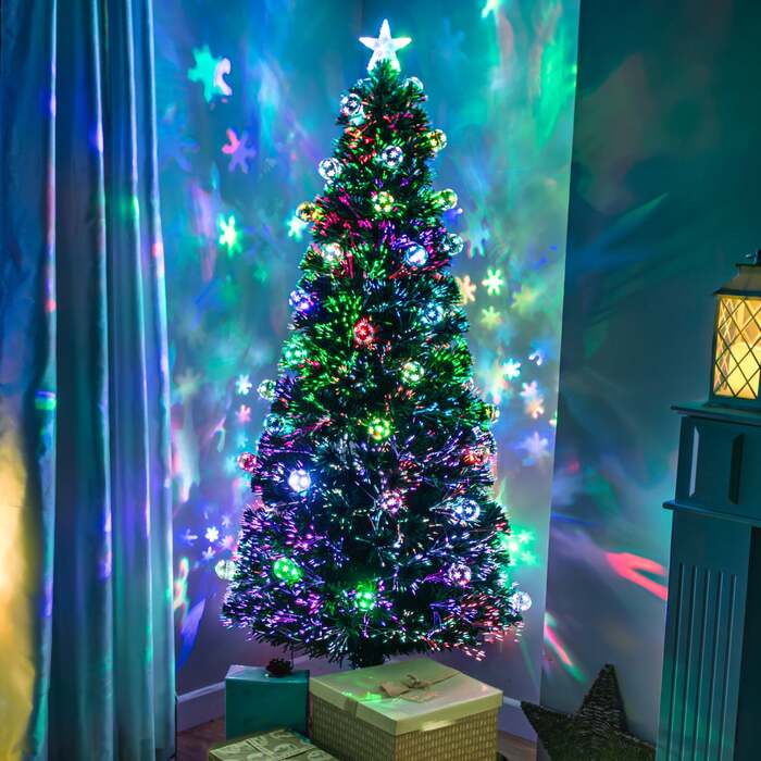 Bauble Fibre Optic Christmas Tree with Multi Coloured LED Lights 2-6ft, 2FT