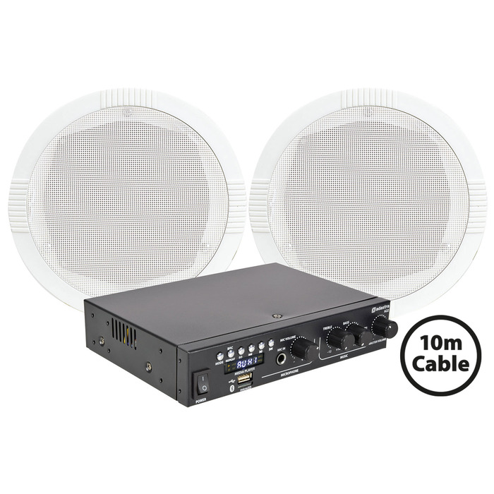 Background Music System with 2 Speakers & Bluetooth Amp
