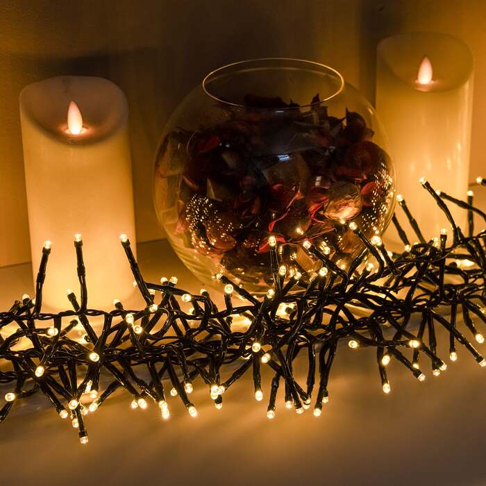 Warm White Multi-Function Christmas Cluster Lights with Green Cable 360, 480, 720, 960, 2000 LEDs, 2000 LEDs